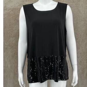Calvin Klein Top Womens 1X Black Sleeveless Sequins‎ Party Sparkly Fairy Grunge